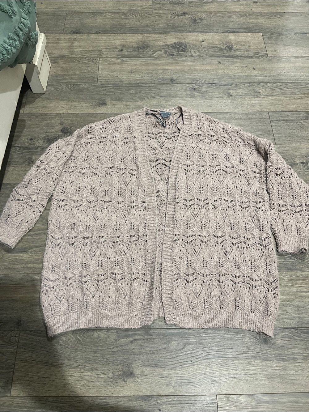 ARULA Open-Front Crochet Knit Cardigan - Light Mauve